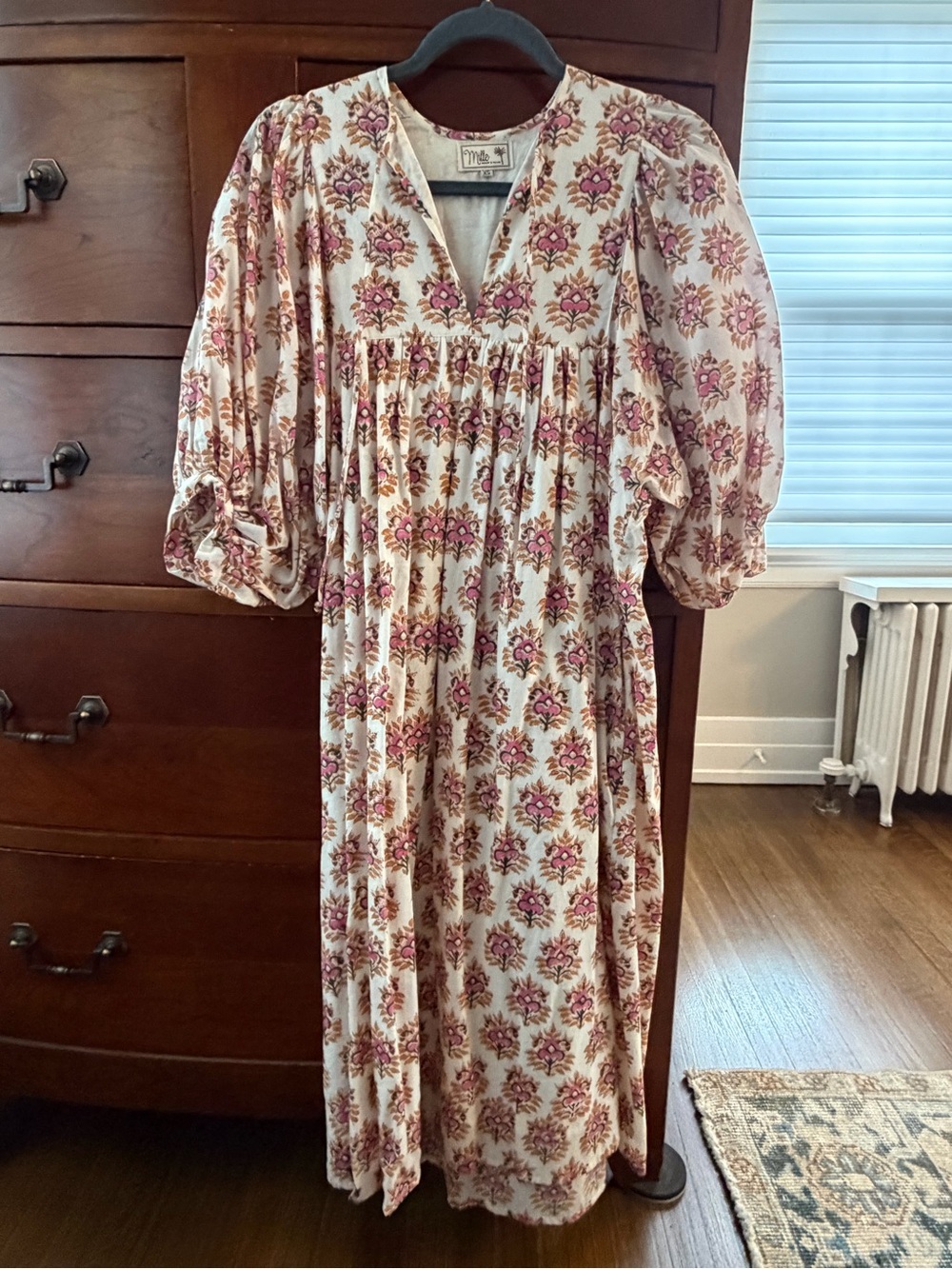 Mille Boho lFloral Midi Dress in Ivory and Pink XS